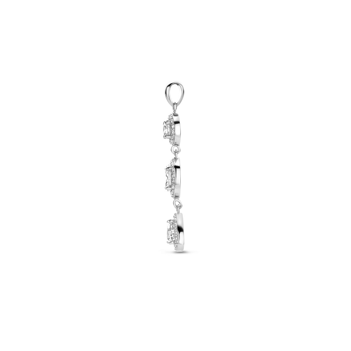 Zilveren zirkonia halo hanger met rondjes en ovalen - 8.2 mm x 37 mm