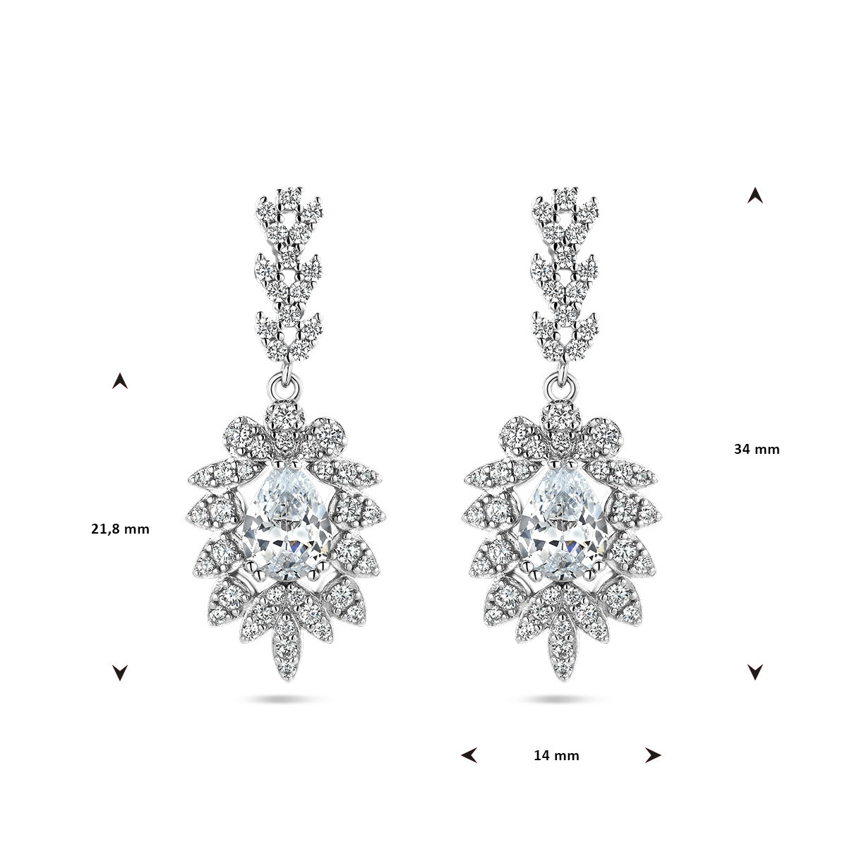 Zilveren zirkonia oorhangers met een vintage stijl - 14 mm x 34 mm