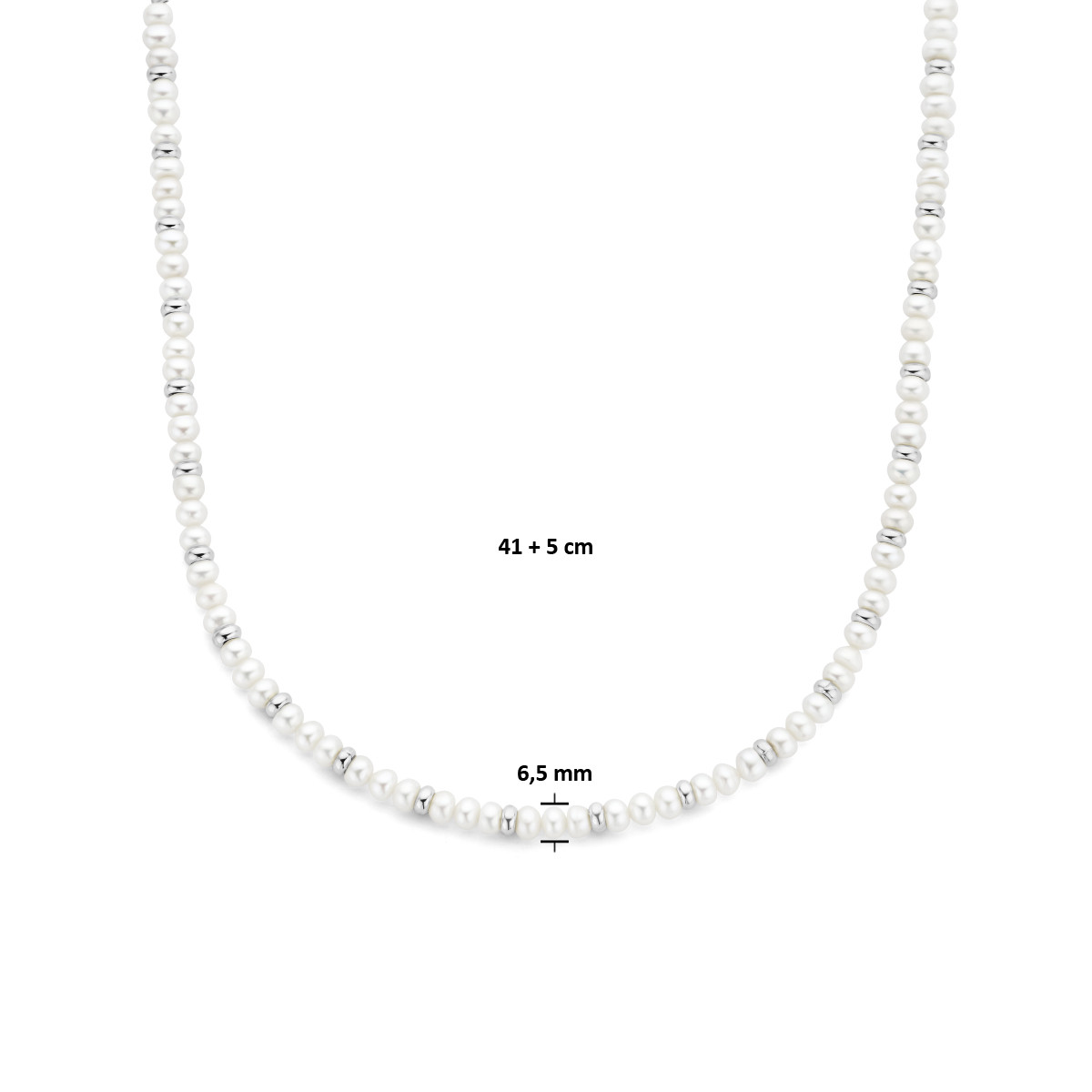 Zilveren zoetwaterparel ketting 6.5 mm breed - Lengte 41 + 5 cm