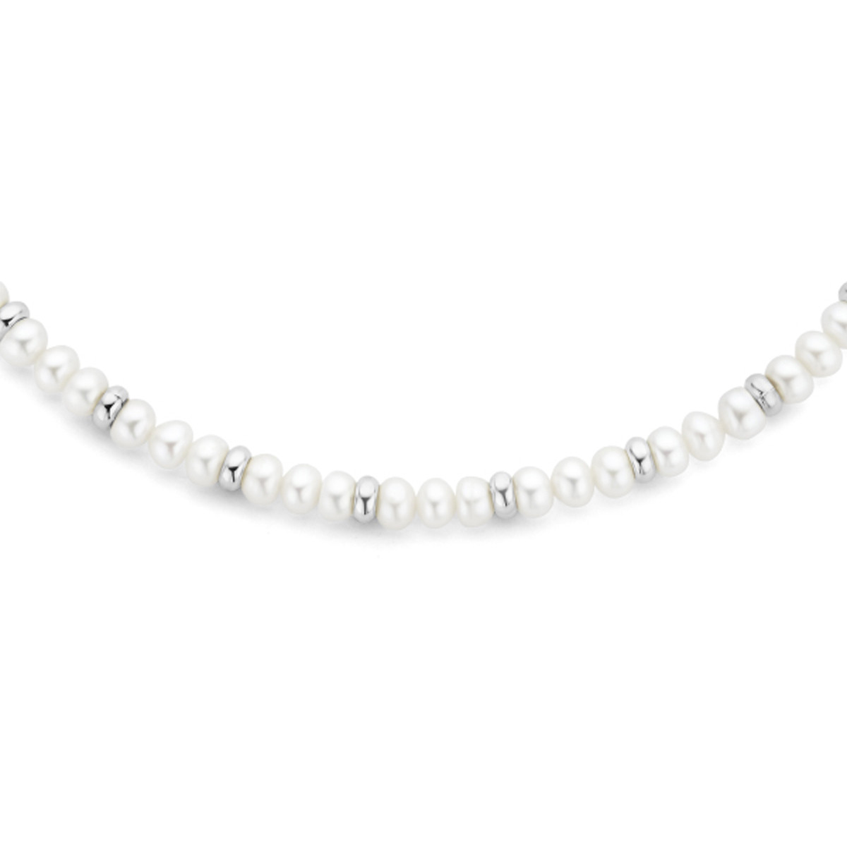 Zilveren zoetwaterparel ketting 6.5 mm breed - Lengte 41 + 5 cm