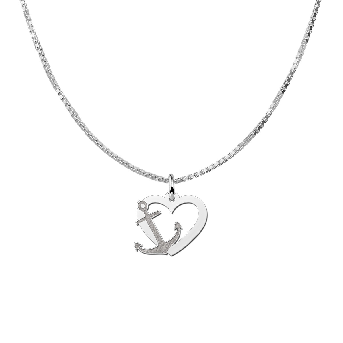 Zilvern hart hanger met anker