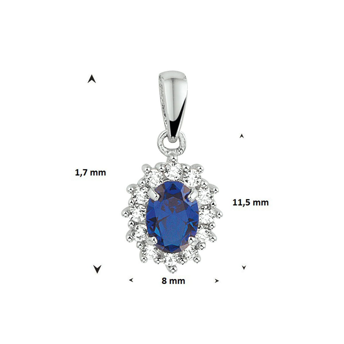 Zirkonia hanger met synthetische saffier zilver - 17 x 8 mm