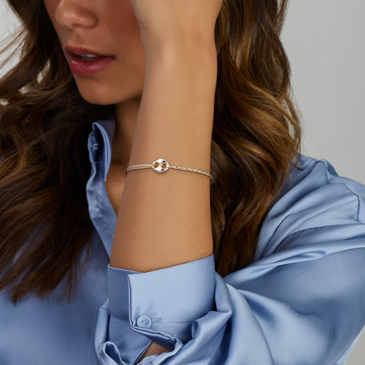 Zlveren schakelarmband met koffieboontje 1.8 mm - Lengte 16 + 3 cm