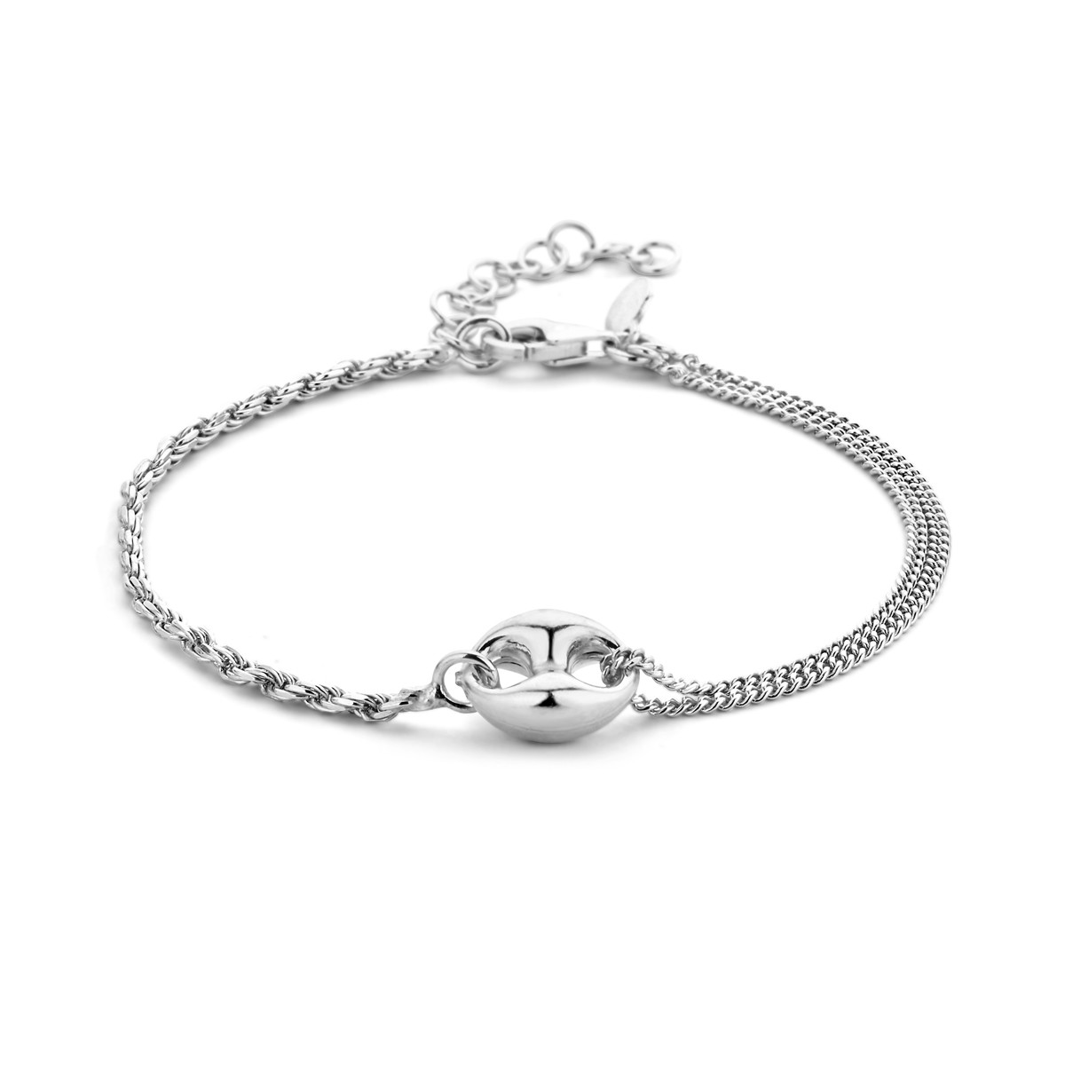 Zlveren schakelarmband met koffieboontje 1.8 mm - Lengte 16 + 3 cm