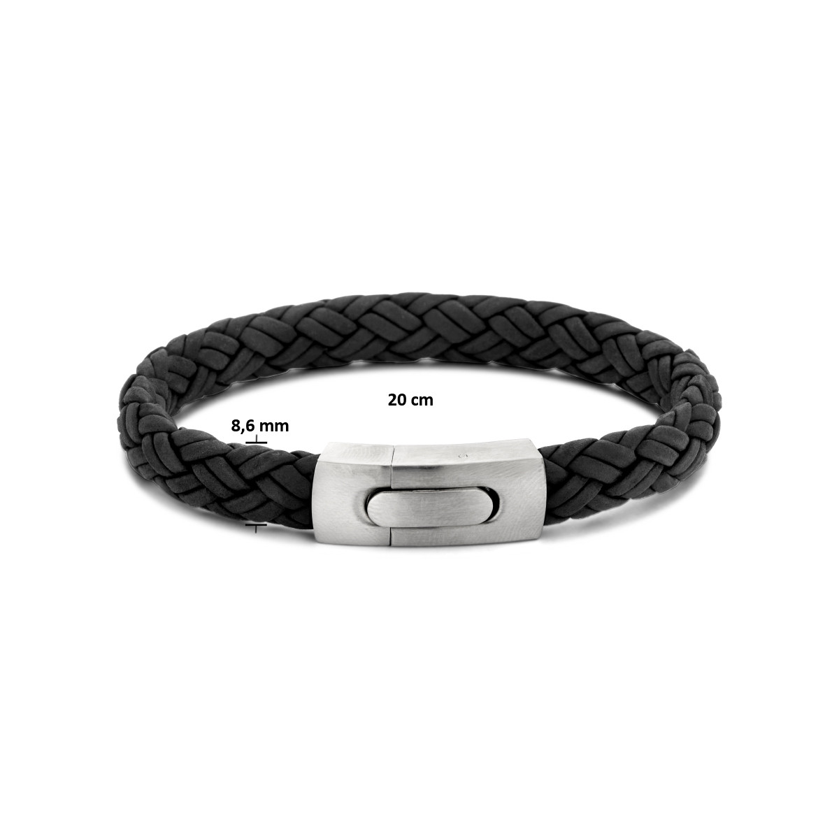 Zwart leren armband met staal