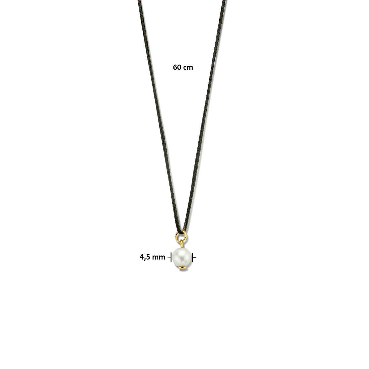 Zwarte katoenen ketting met parelhanger - Lengte 60 cm