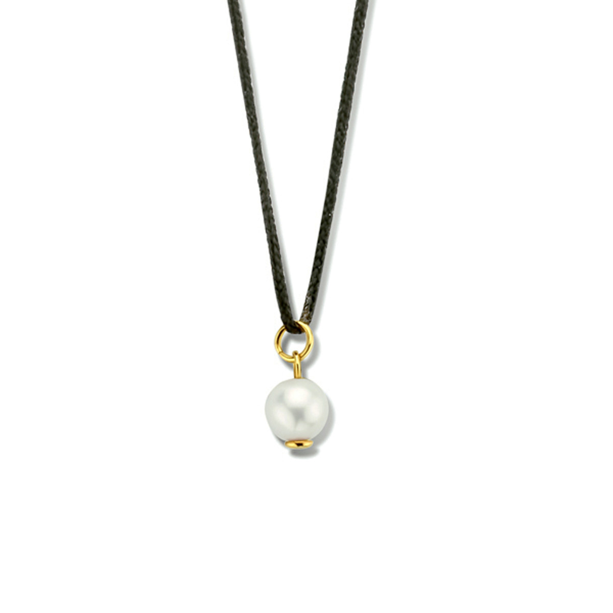 Zwarte katoenen ketting met parelhanger - Lengte 60 cm