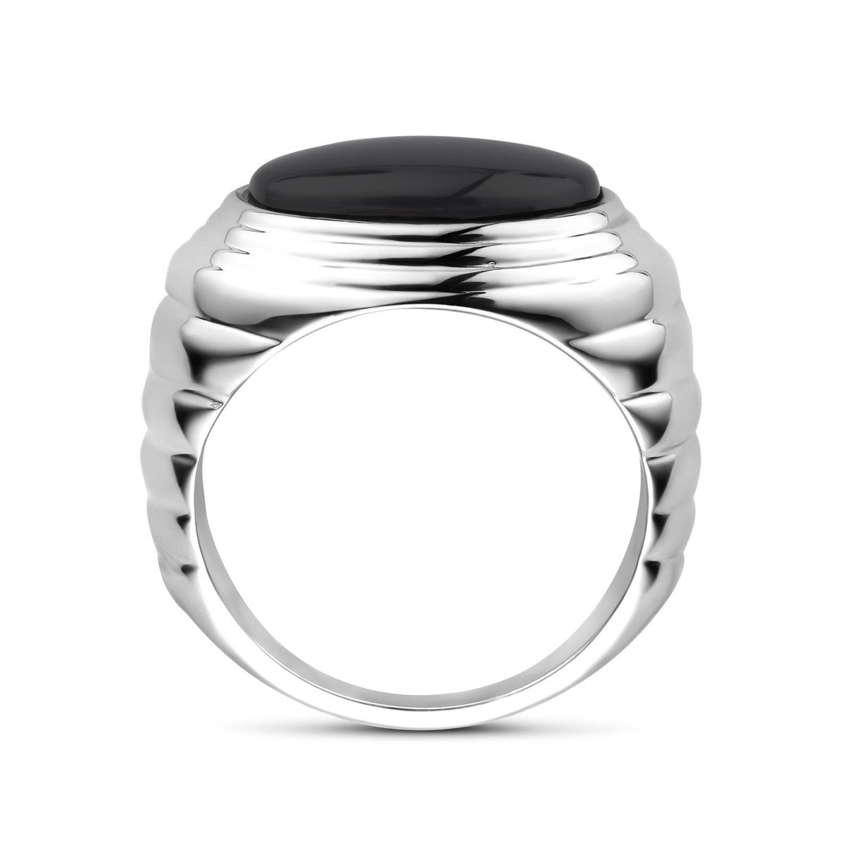 Zwarte onyx ring van zilver met geribbeld patroon 12.5 mm breed