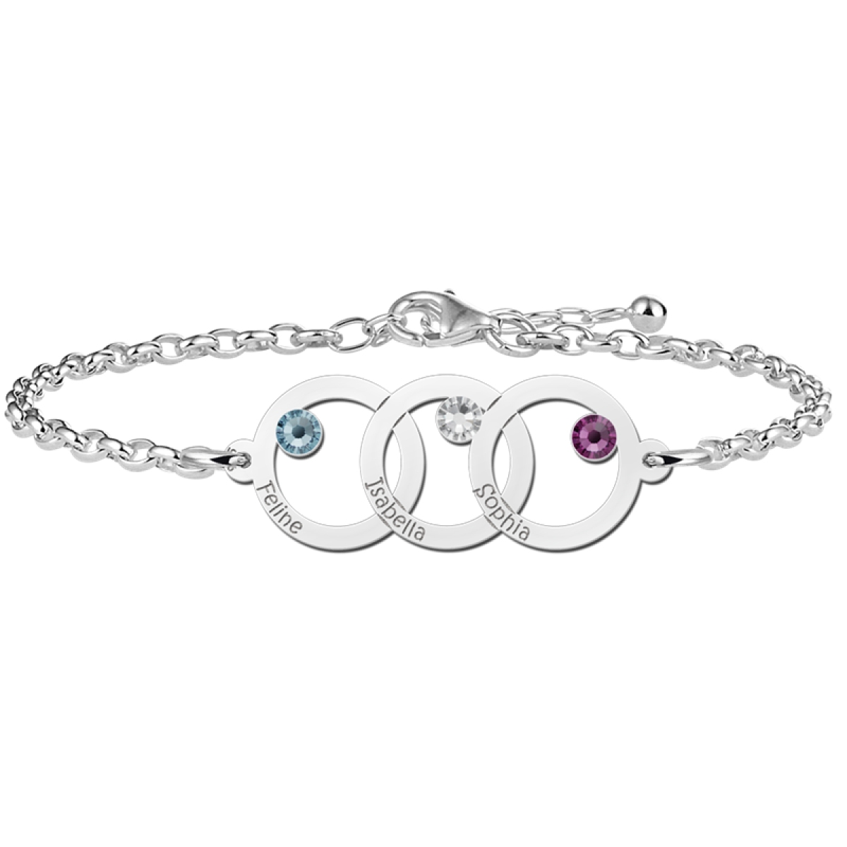 Names4ever moeder en dochter armband met drie rondjes zilver
