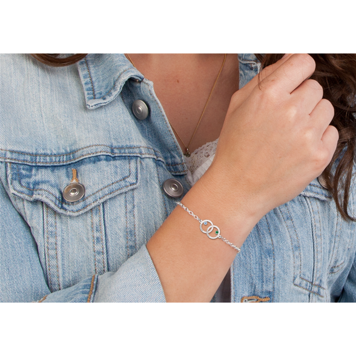 Moeder en dochter armband met twee rondjes zilver