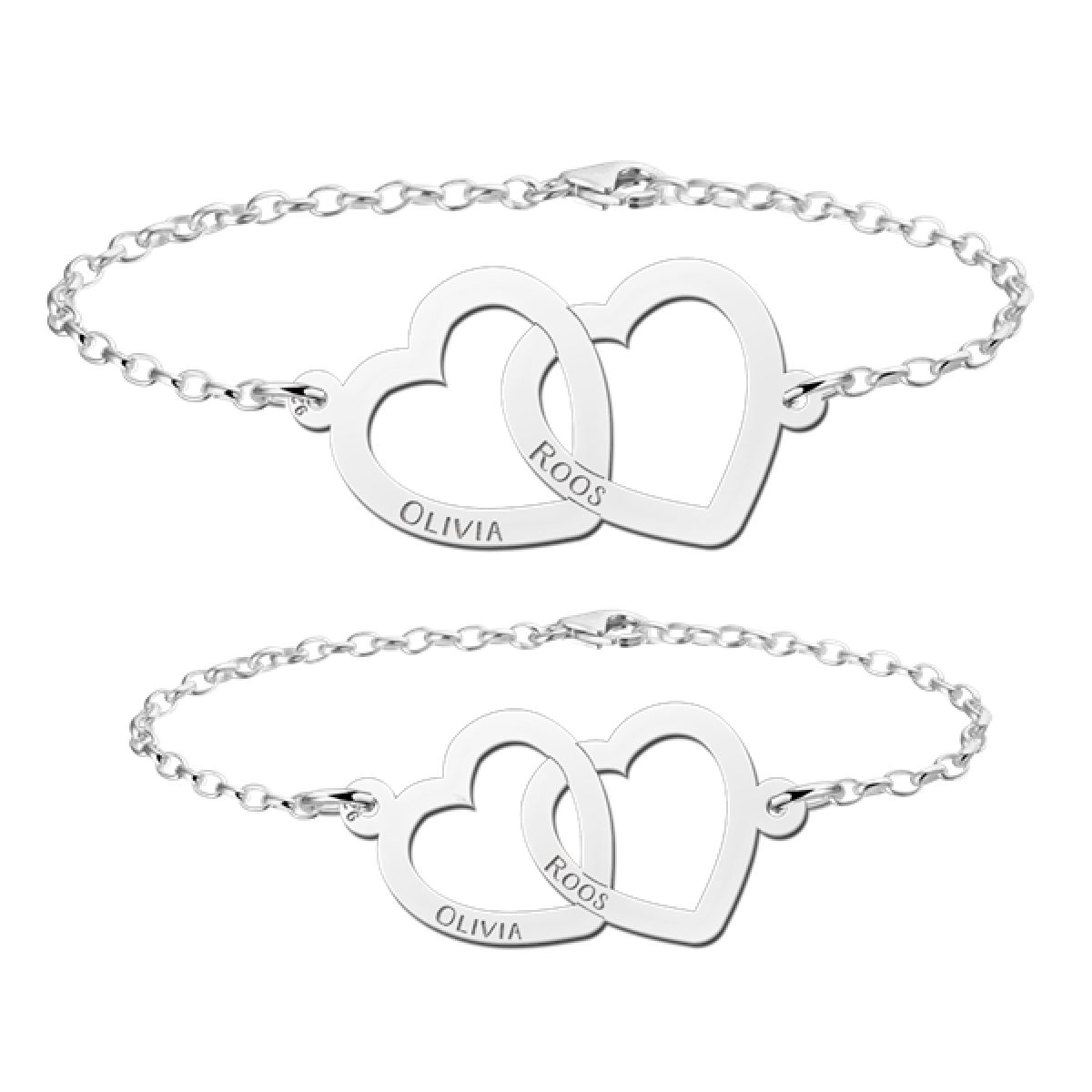 Zilveren moeder en dochter armbanden met hartjes 