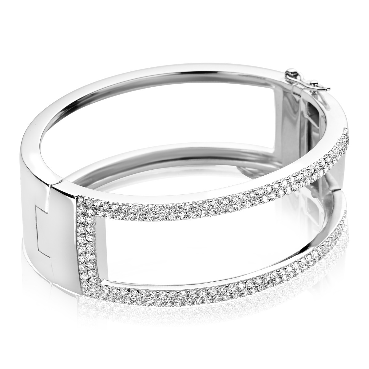 Zinzi x Mart Visser MVA14 zilveren bangle met open rechthoeken en zirkonia 22 mm breed - Diameter 70 mm
