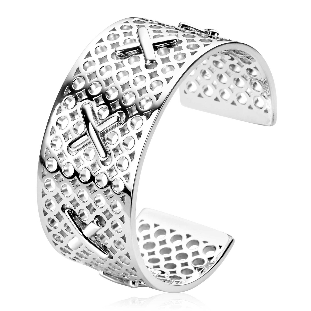 Zinzi x Mart Visser MVA15 zilveren spangarmband met kruisje 29 mm breed - Diameter 61 mm
