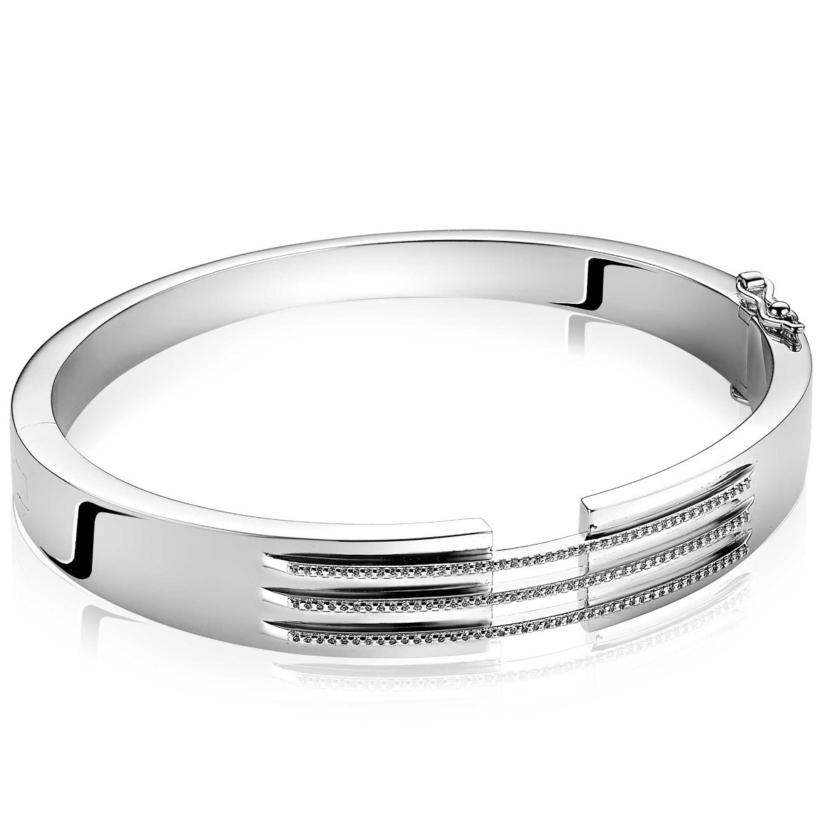 Zinzi x Mart Visser MVA18 zilveren bangle met 3 rijen zirkonia's 11 mm breed - Diameter 67 mm