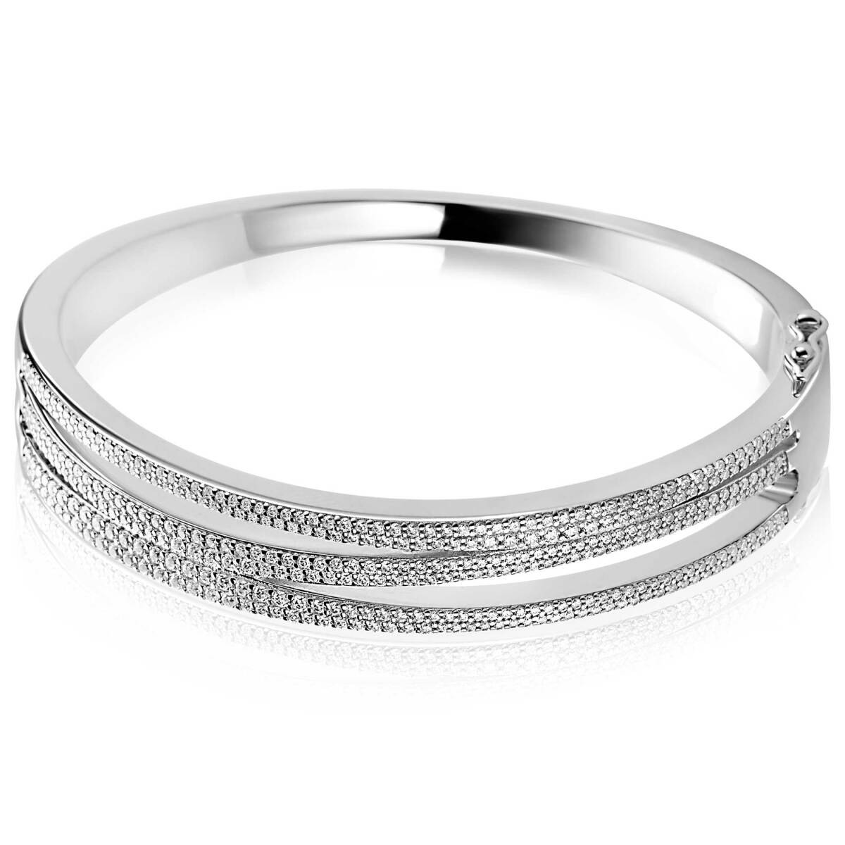 Zinzi x Mart Visser MVA26 zilveren bangle met 3 banen en zirkonia 12 mm breed - Diameter 60 mm