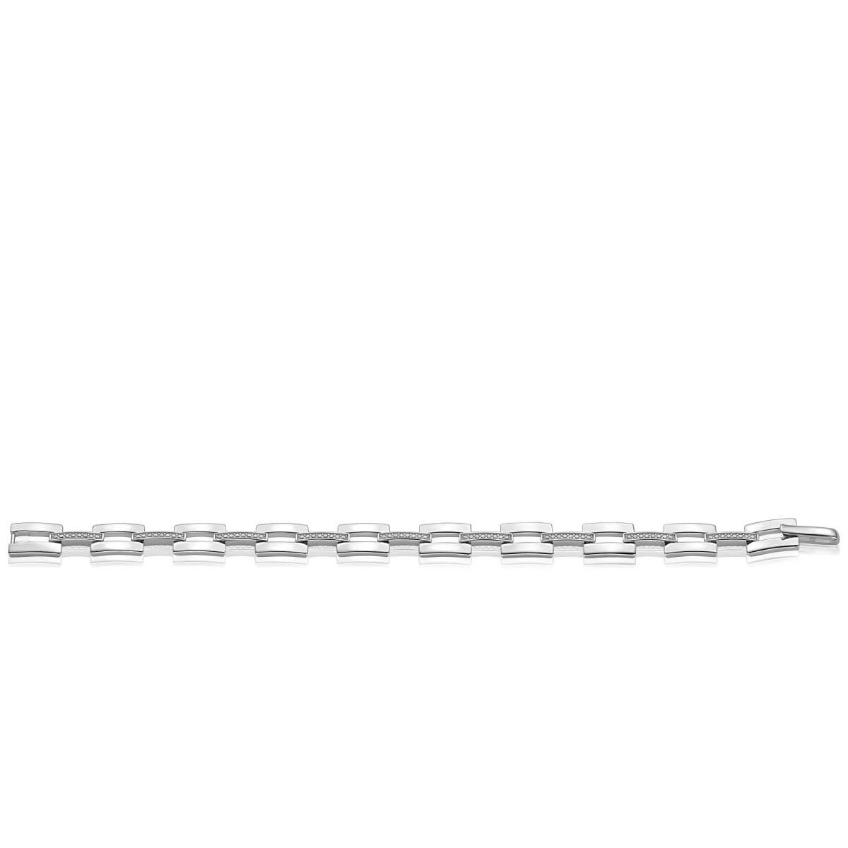Zinzi x Mart Visser MVA27 rechthoekige zilveren schakelarmband met zirkonia 9 mm breed - Lengte 19 cm