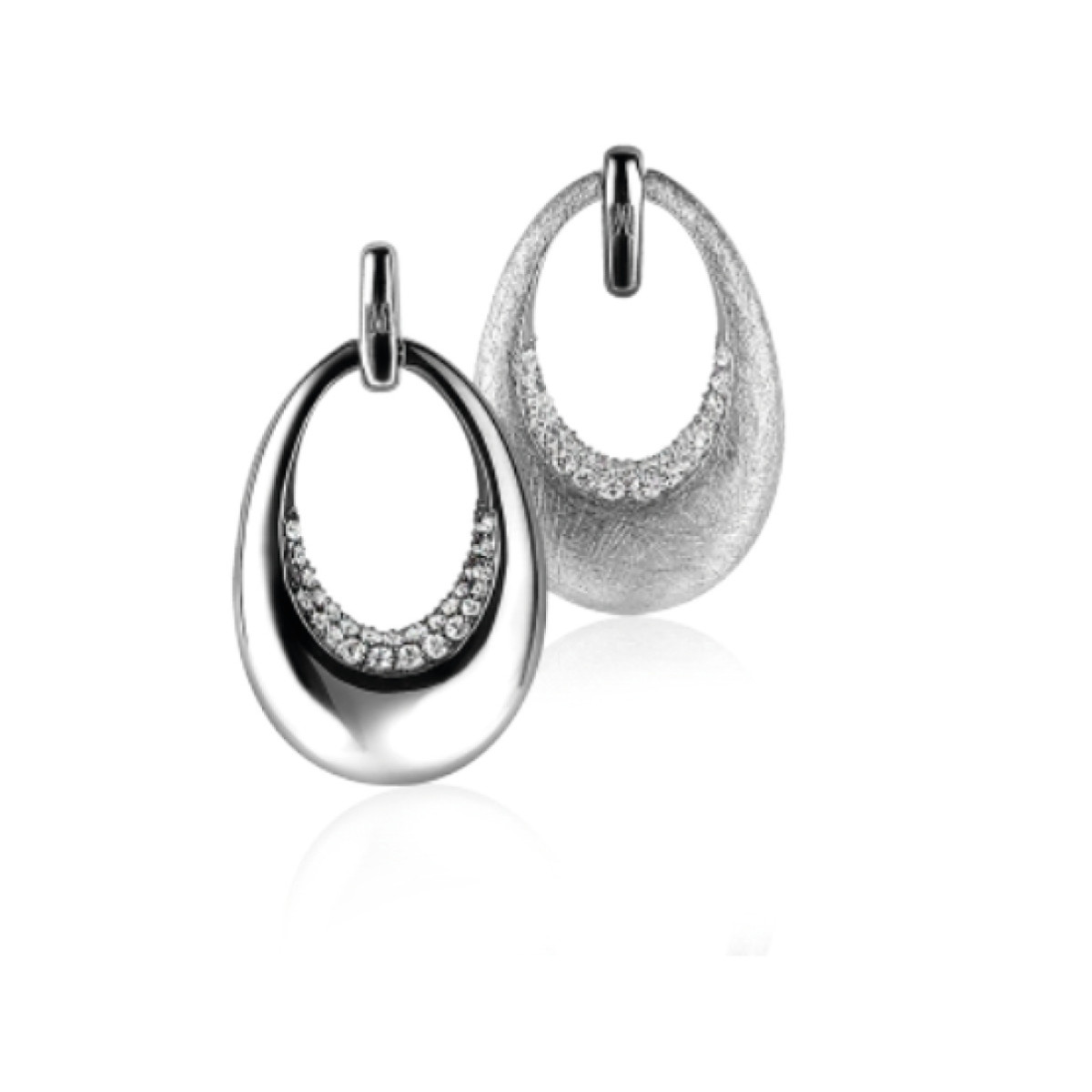 Zinzi x Mart Visser MVO10 zilveren oorhangers met transparante zirkonia 17 mm breed - Hoogte 29 mm