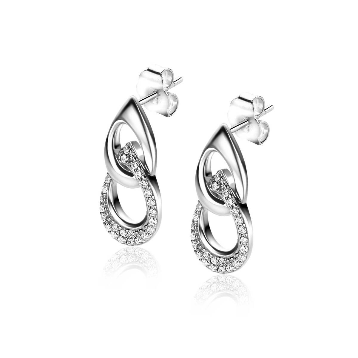 Zinzi x Mart Visser MVO24 zilveren druppel oorhangers met zirkonia 9.5 mm breed - Hoogte 20 mm