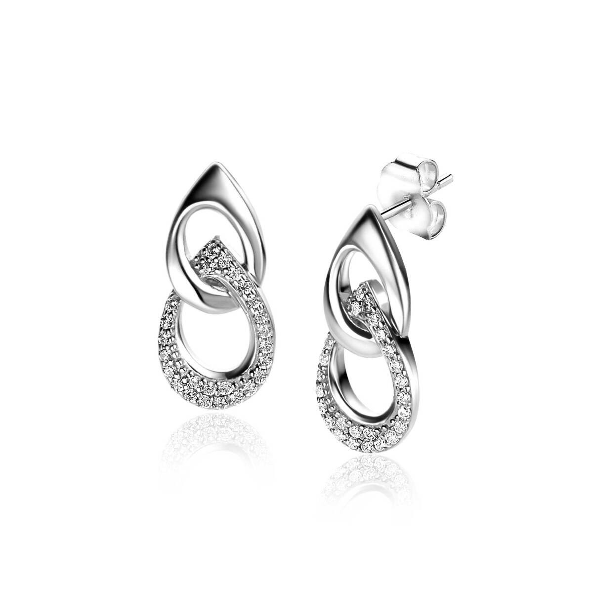 Zinzi x Mart Visser MVO24 zilveren druppel oorhangers met zirkonia 9.5 mm breed - Hoogte 20 mm
