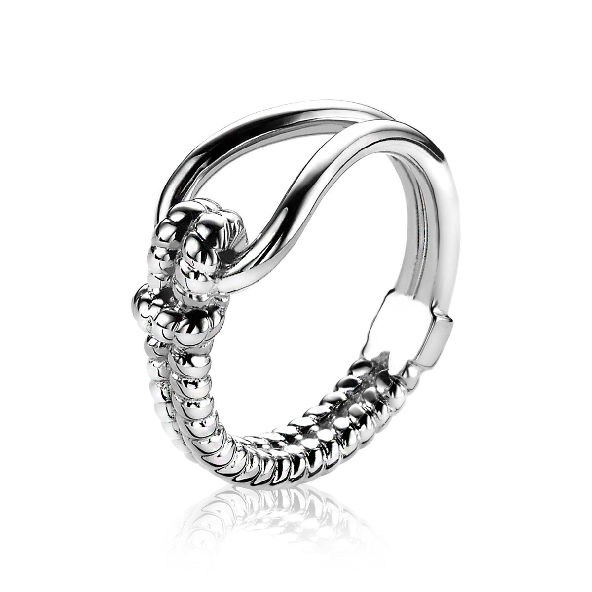 Zinzi x Mart Visser MVR9 zilveren schakelring met gekruiste lijnen en schakelband 21 mm breed