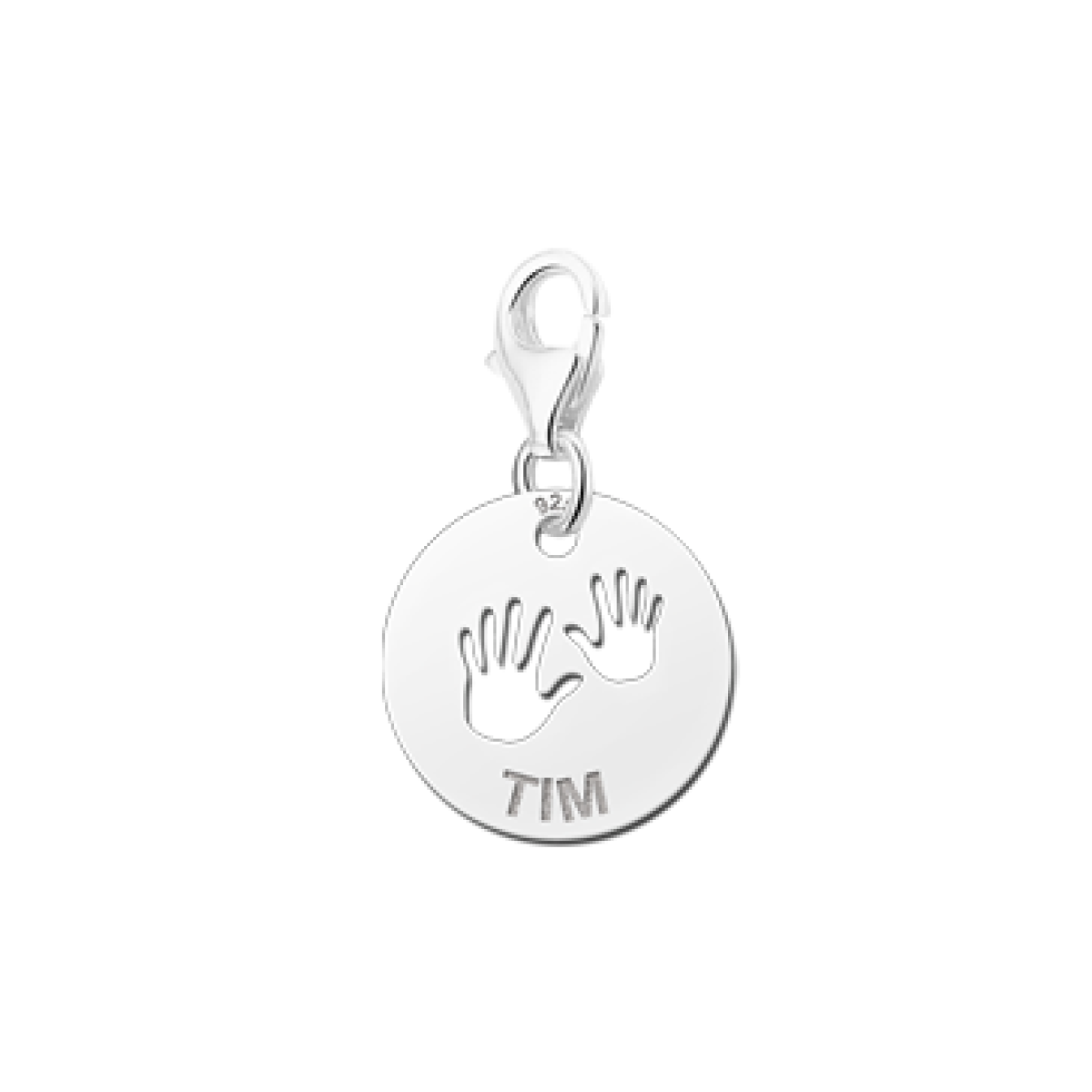 Zilveren bedel met naam handjes  Names4ever
