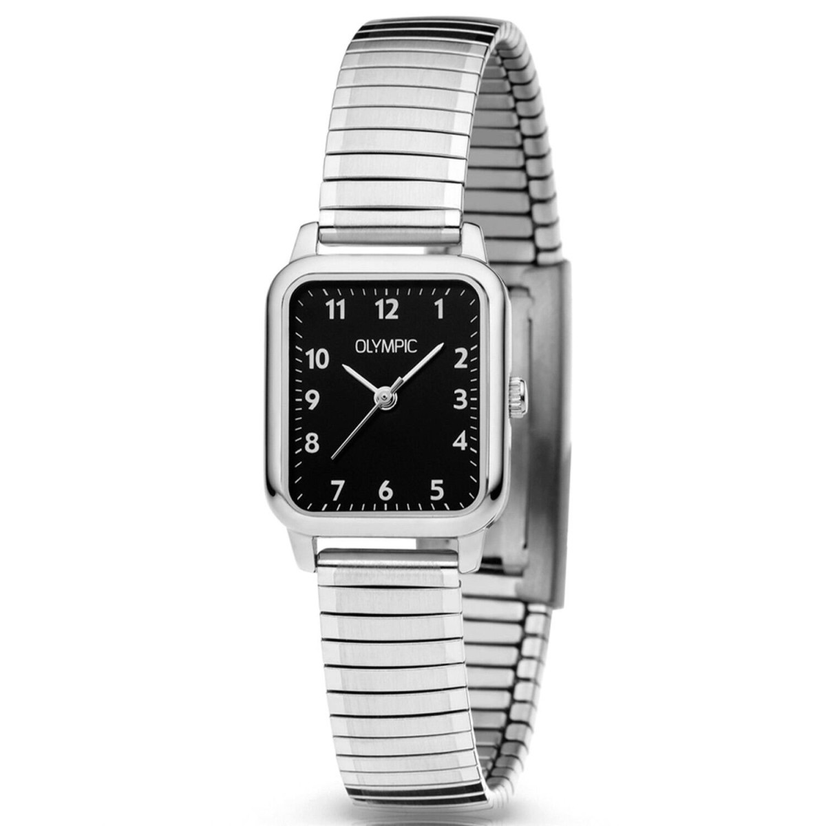 Olympic Britt OL26DSS141 dameshorloge - Zwart met stalen band - Rechthoekig - 20 x 23 mm