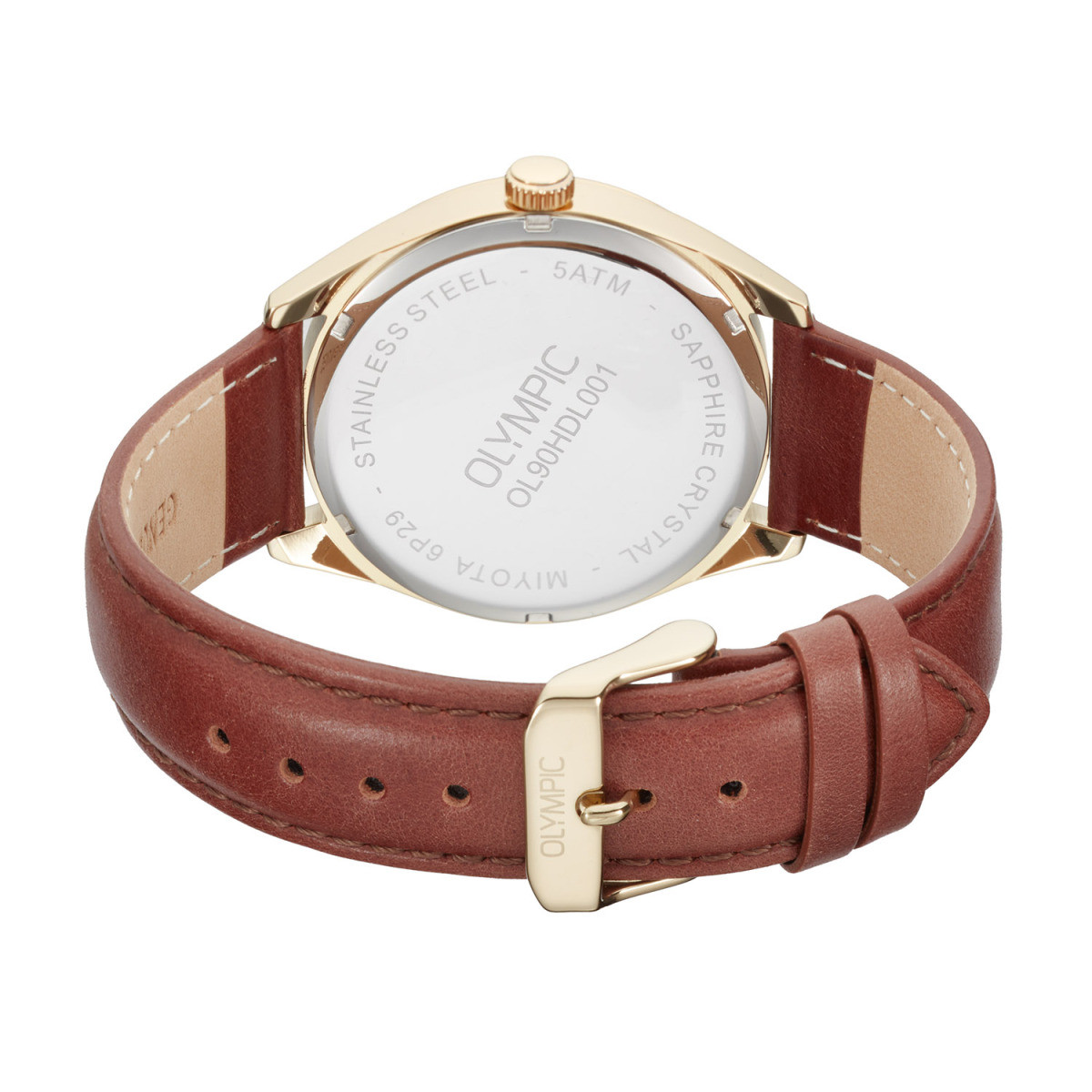 Olympic Daily Classic OL90HDL001 herenhorloge van leer met stalen kast - Ø 40 mm