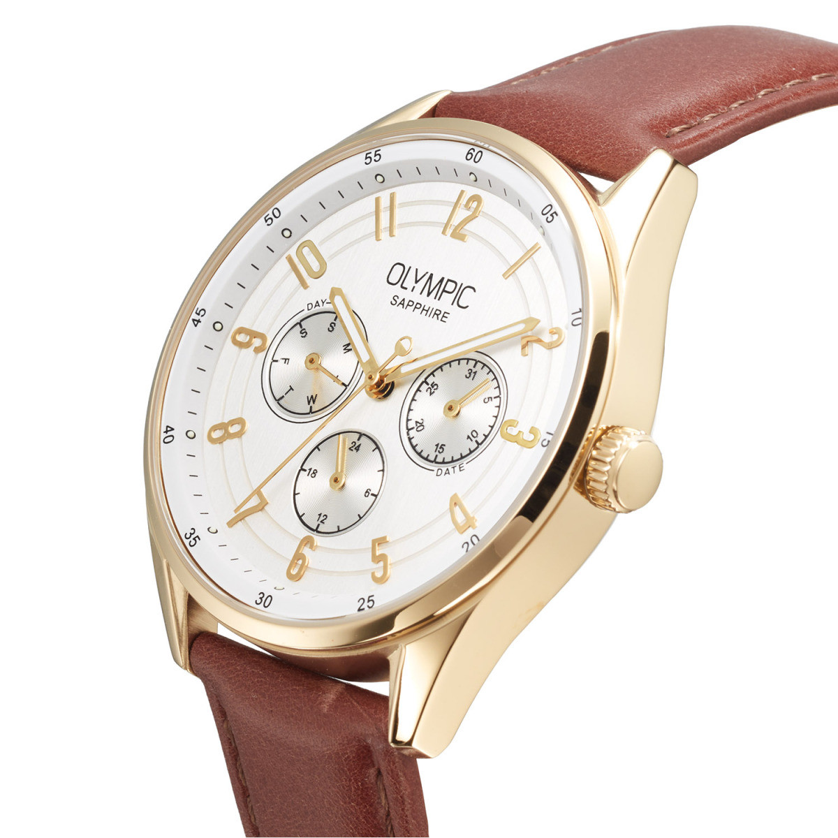 Olympic Daily Classic OL90HDL001 herenhorloge van leer met stalen kast - Ø 40 mm