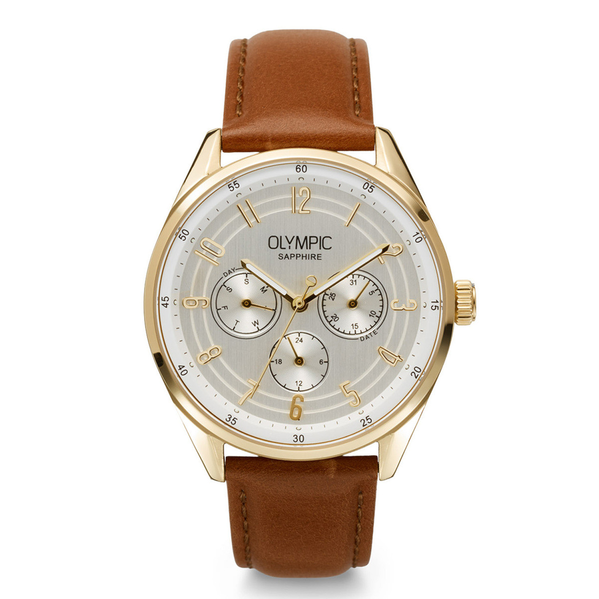 Olympic Daily Classic OL90HDL001 herenhorloge van leer met stalen kast - Ø 40 mm