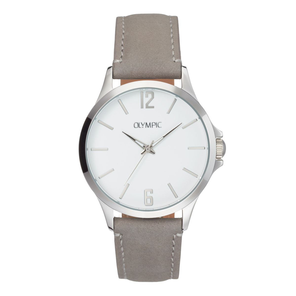 Olympic Danny OL72HSL083 herenhorloge van staal met grijze leren band - Ø 40 mm