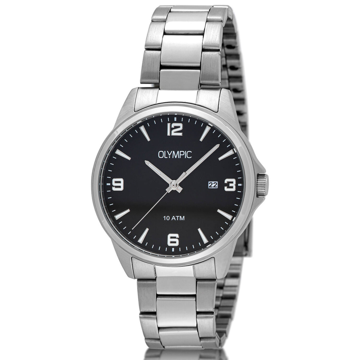 Olympic Glenn OL26HSS317 herenhorloge - Staal met zwarte wijzerplaat - Rond - 40 mm