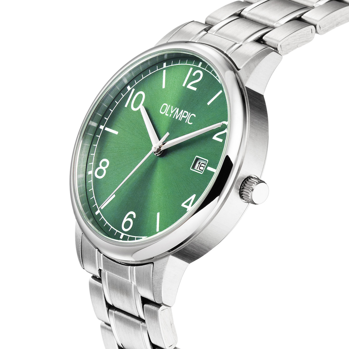 Olympic Henri OL80HSS003 Herenhorloge met groene wijzerplaat en stalen band - Ø 37 mm