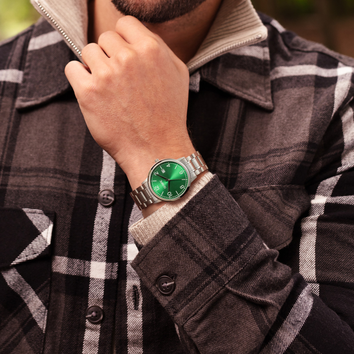 Olympic Henri OL80HSS003 Herenhorloge met groene wijzerplaat en stalen band - Ø 37 mm