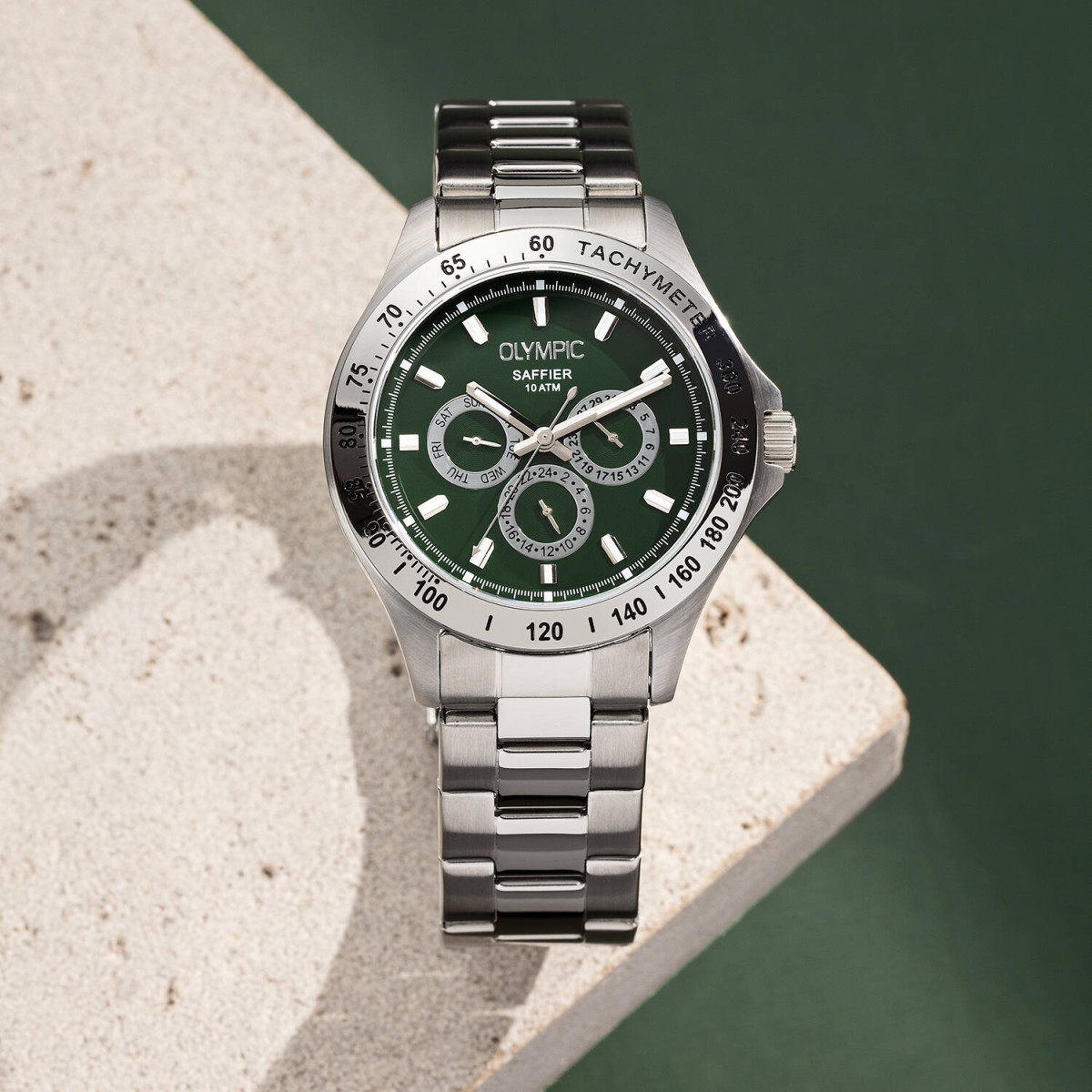 Olympic Jeffrey OL89HSS051 herenhorloge - Staal met groene wijzerplaat - Ø 42 mm