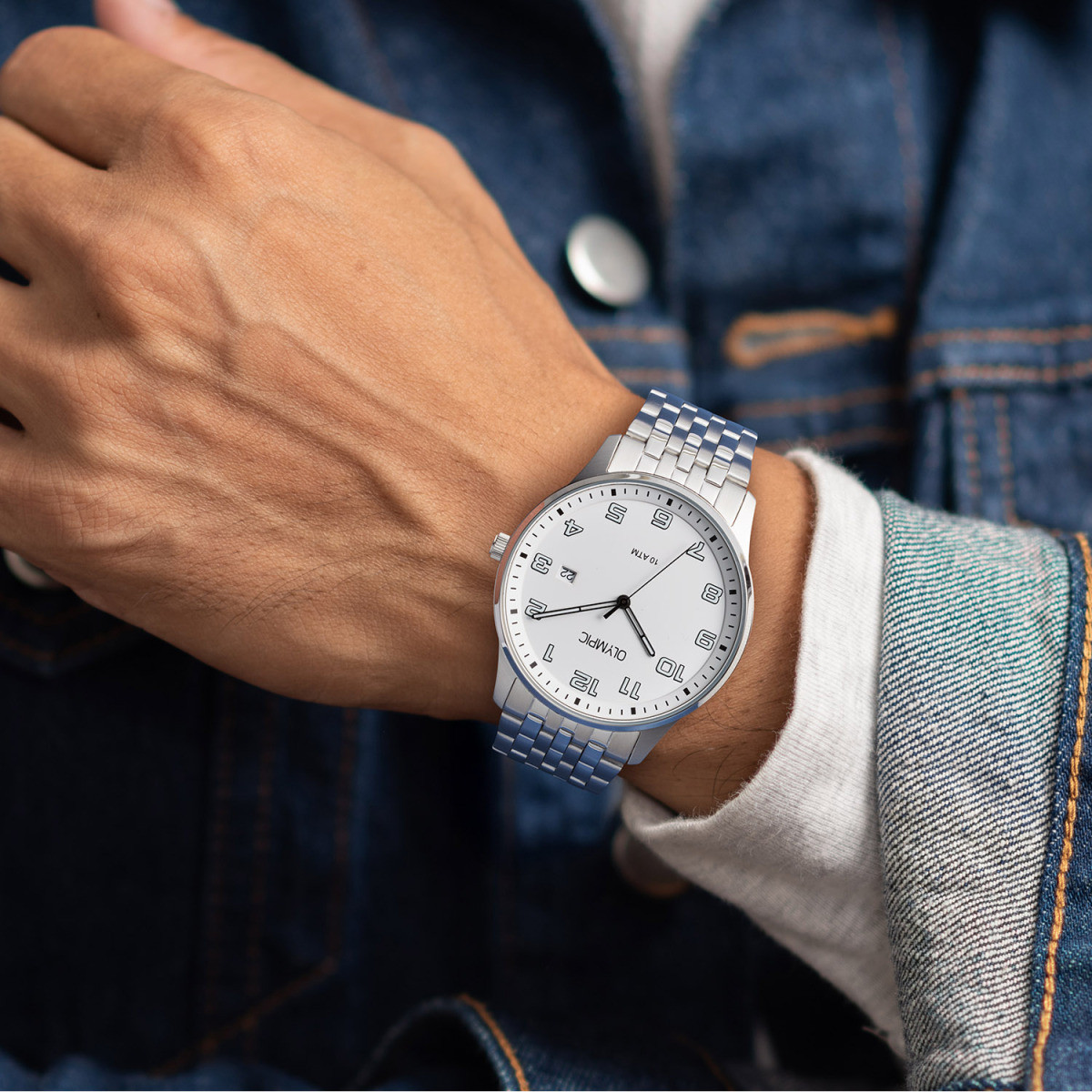 Olympic Julian OL26HSS327 herenhorloge staal met zilverkleurige kast - Ø 42 mm