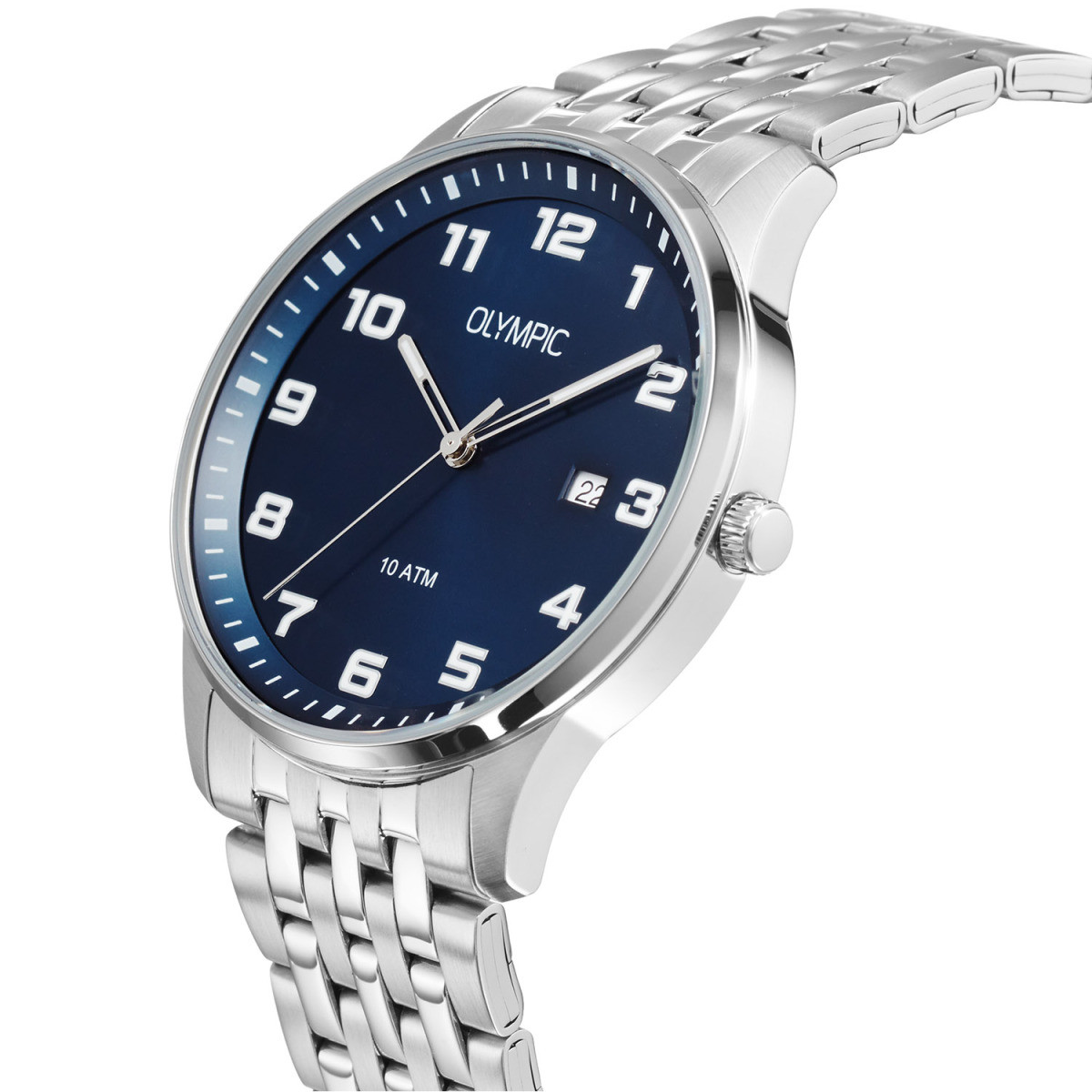 Olympic Julian OL26HSS328 herenhorloge met stalen band en blauwe wijzerplaat - Ø 42 mm
