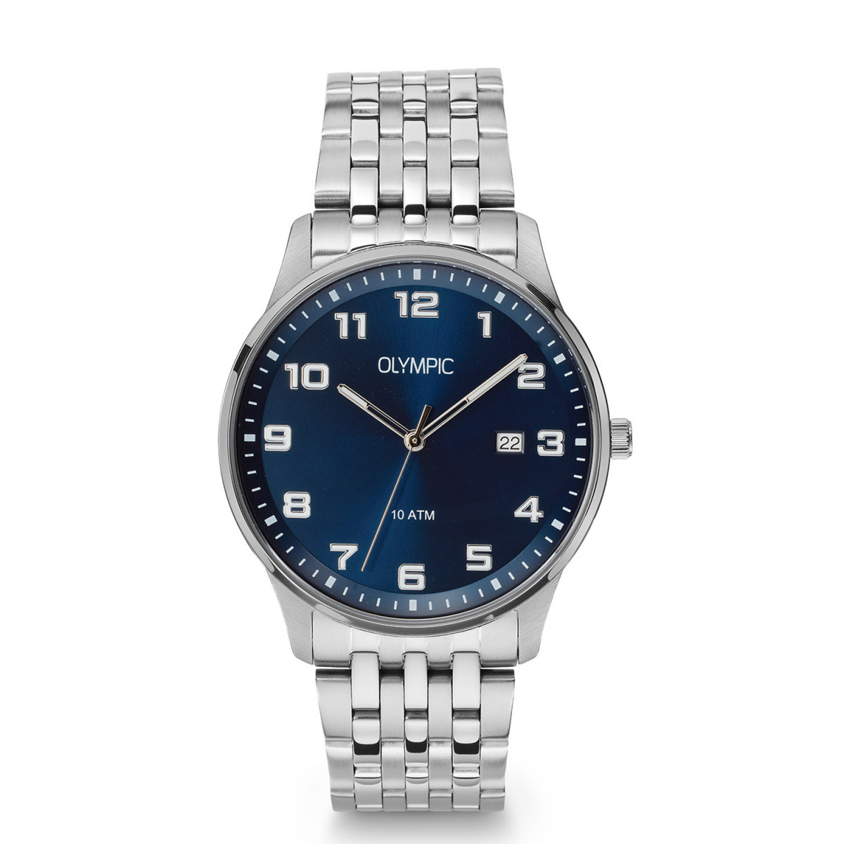 Olympic Julian OL26HSS328 herenhorloge met stalen band en blauwe wijzerplaat - Ø 42 mm