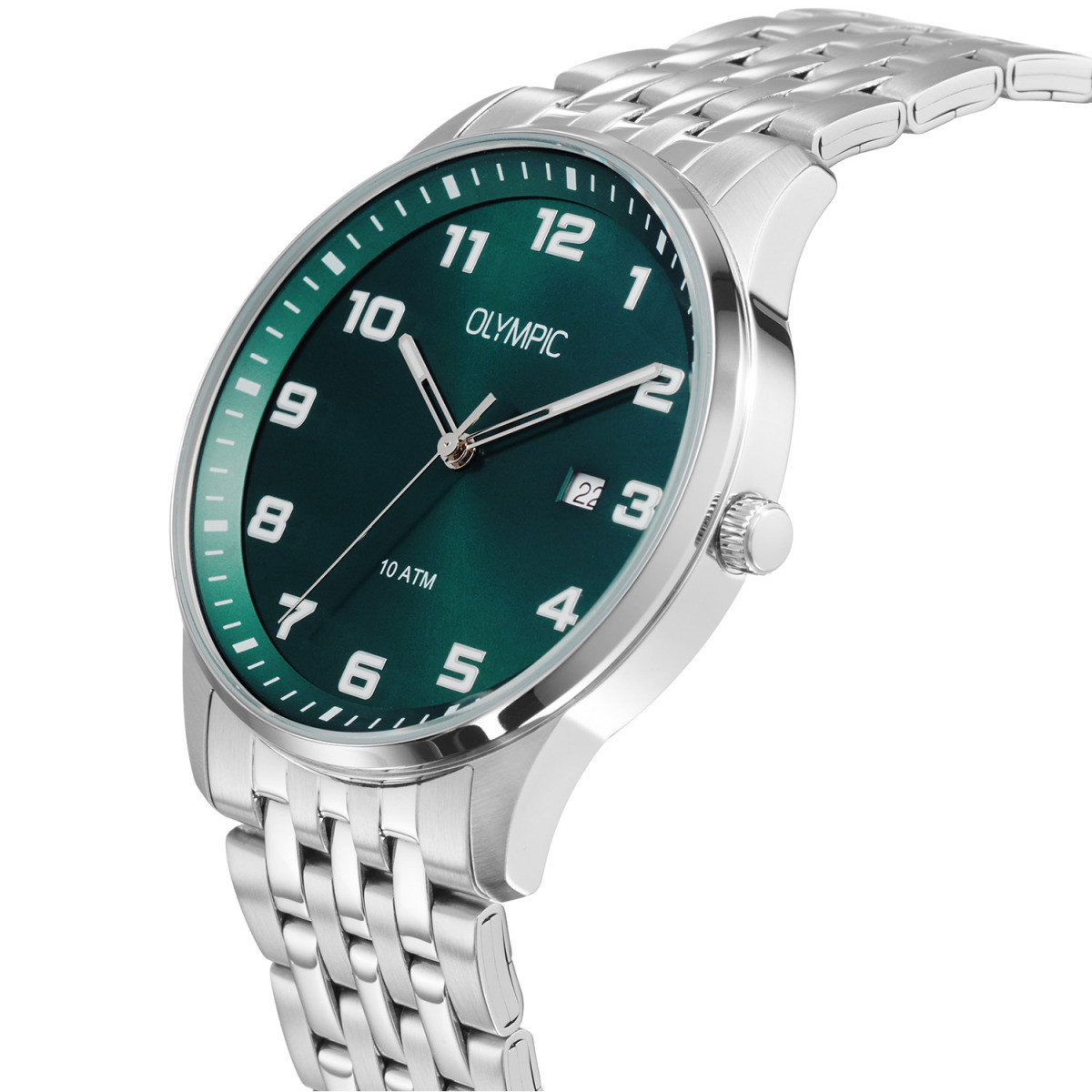 Olympic Julian OL26HSS329 herenhorloge staal met groene wijzerplaat - Ø 42 mm