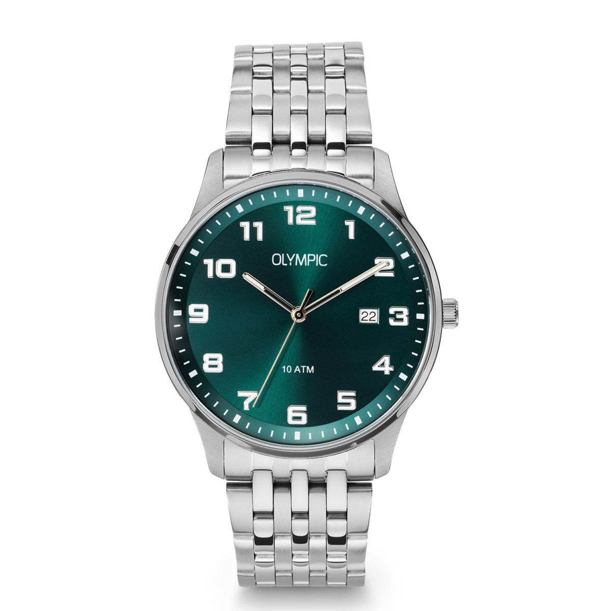 Olympic Julian OL26HSS329 herenhorloge staal met groene wijzerplaat - Ø 42 mm