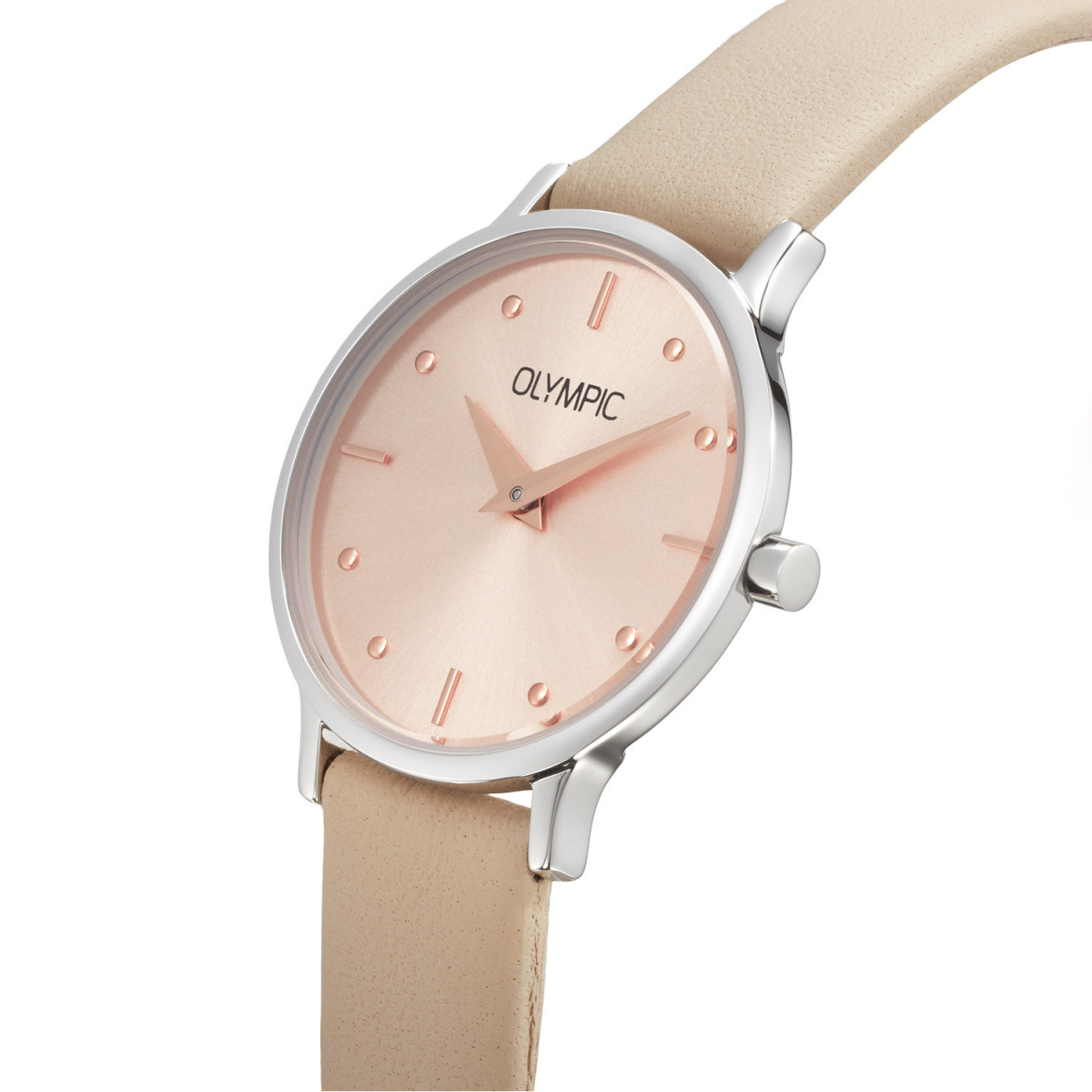 Olympic Lina OL82DSL011B dameshorloge met leren band en stalen kast - Ø 26 mm