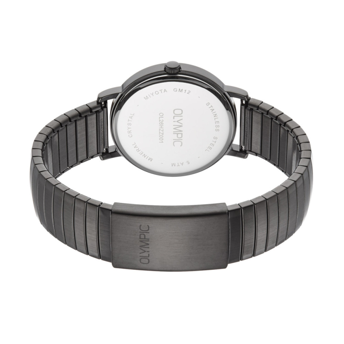 Olympic Lucas OL26HZZ001 grijs horloge voor heren met rekband en zwarte wijzerplaat - Ø 37 mm