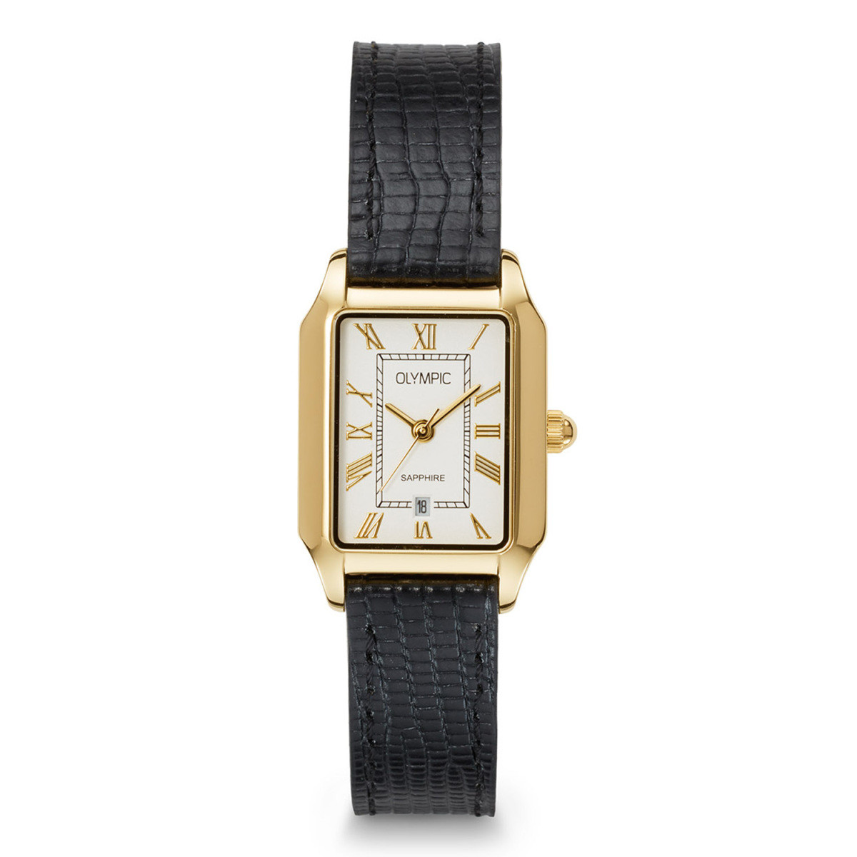 Olympic Nostalgia OL73DDL001 dameshorloge van staal met leren band - Ø 33 mm
