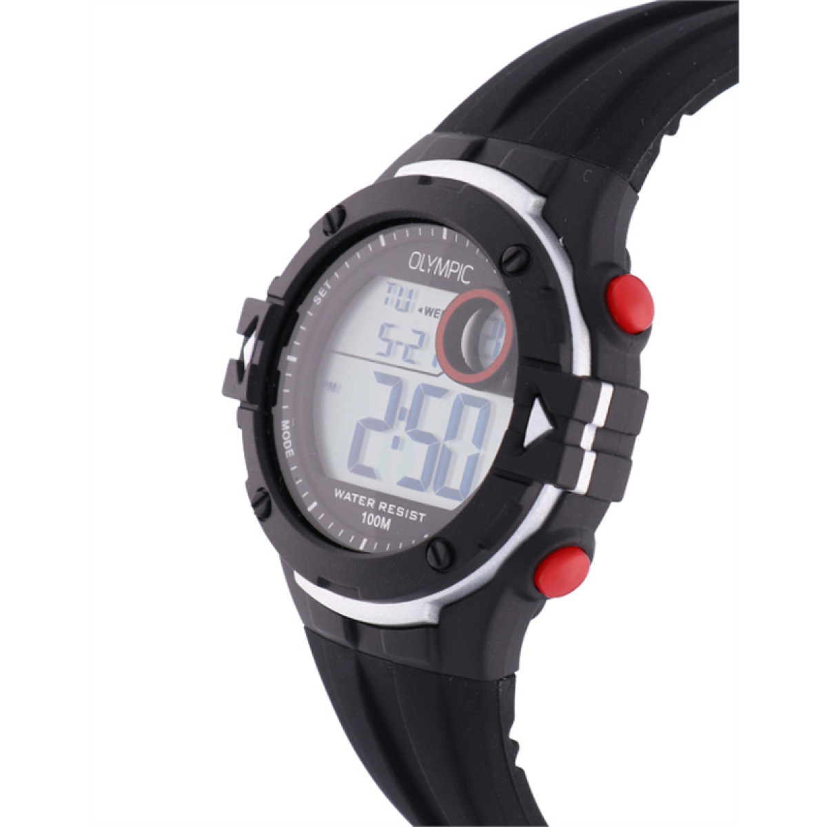 Olympic OL45HKR009 digitaal herenhorloge met zwarte siliconen band - Ø 42 mm