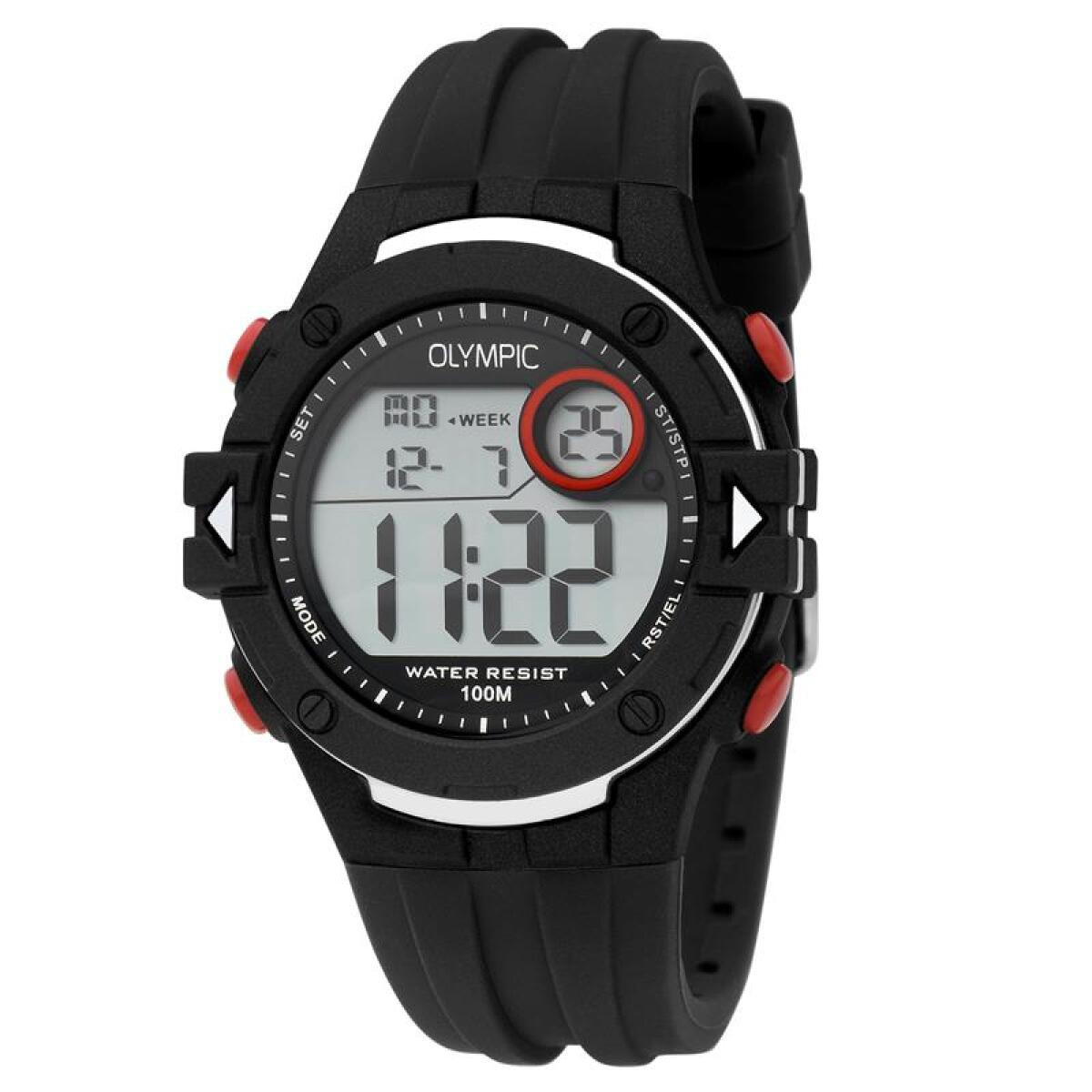 Olympic OL45HKR009 digitaal herenhorloge met zwarte siliconen band - Ø 42 mm