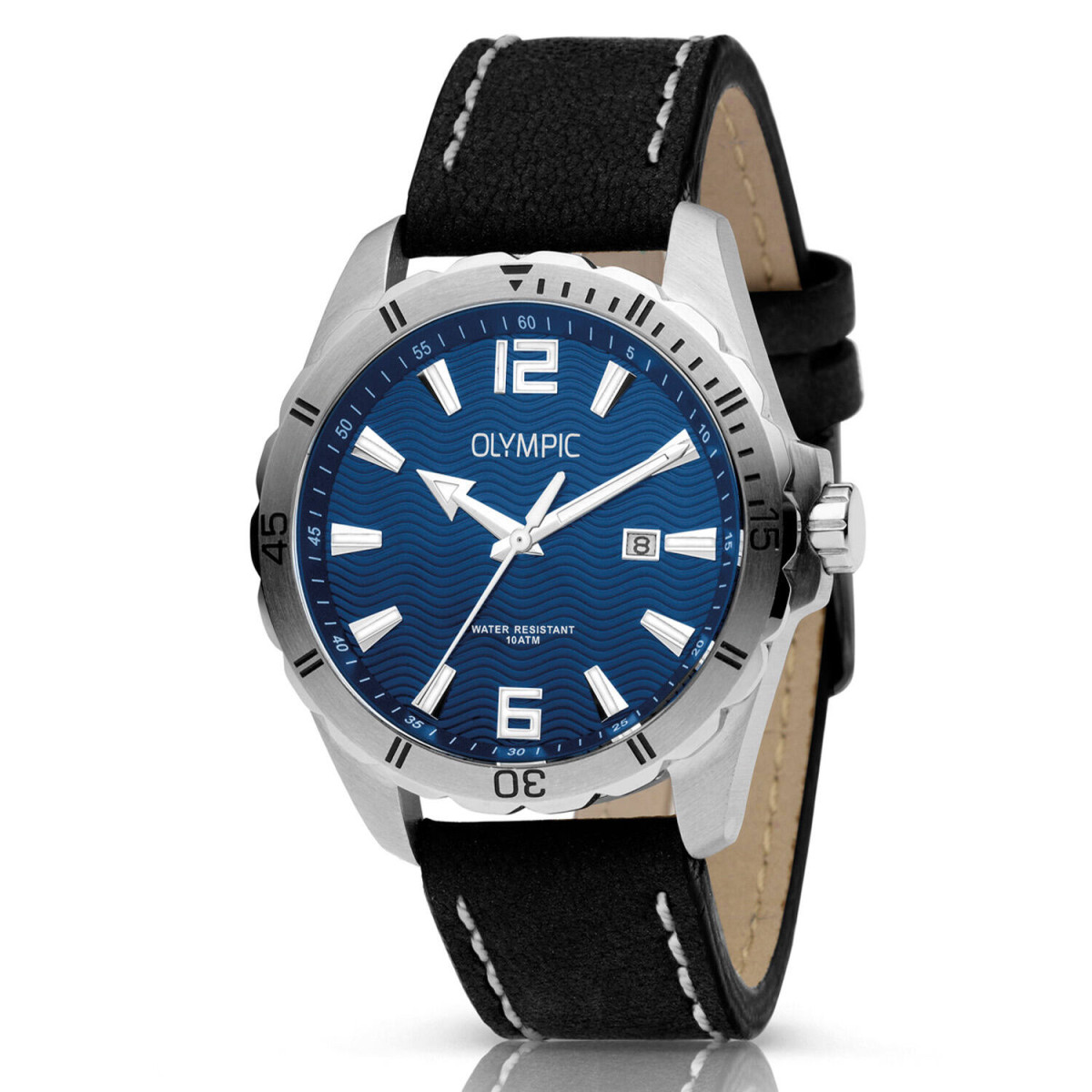 Olympic Pieter OL72HSL072 herenhorloge - Blauwe wijzerplaat en zwarte leren band - Ø 43 mm