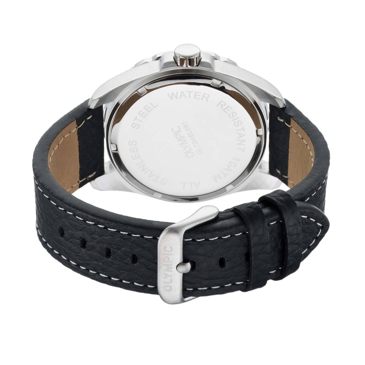 Olympic Pieter OL72HSL081 herenhorloge - Zwart met zwarte leren band - Ø 43 mm