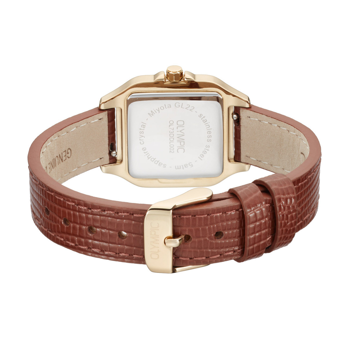 Olympic Radiant OL73DDL002 dameshorloge met bruinleren band en goudkleurige kast - Ø 26 mm
