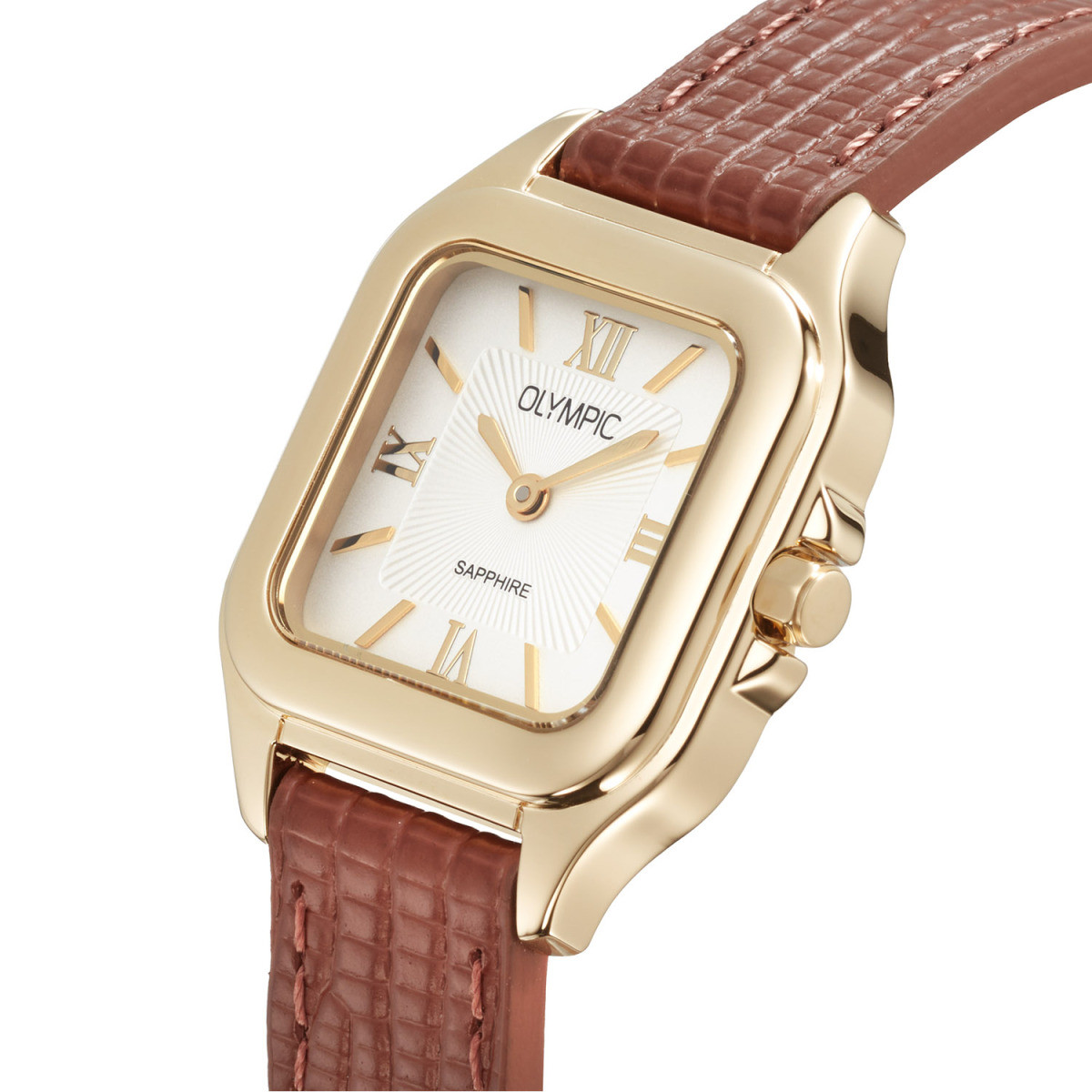 Olympic Radiant OL73DDL002 dameshorloge met bruinleren band en goudkleurige kast - Ø 26 mm