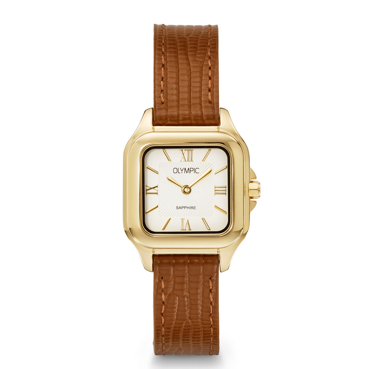 Olympic Radiant OL73DDL002 dameshorloge met bruinleren band en goudkleurige kast - Ø 26 mm
