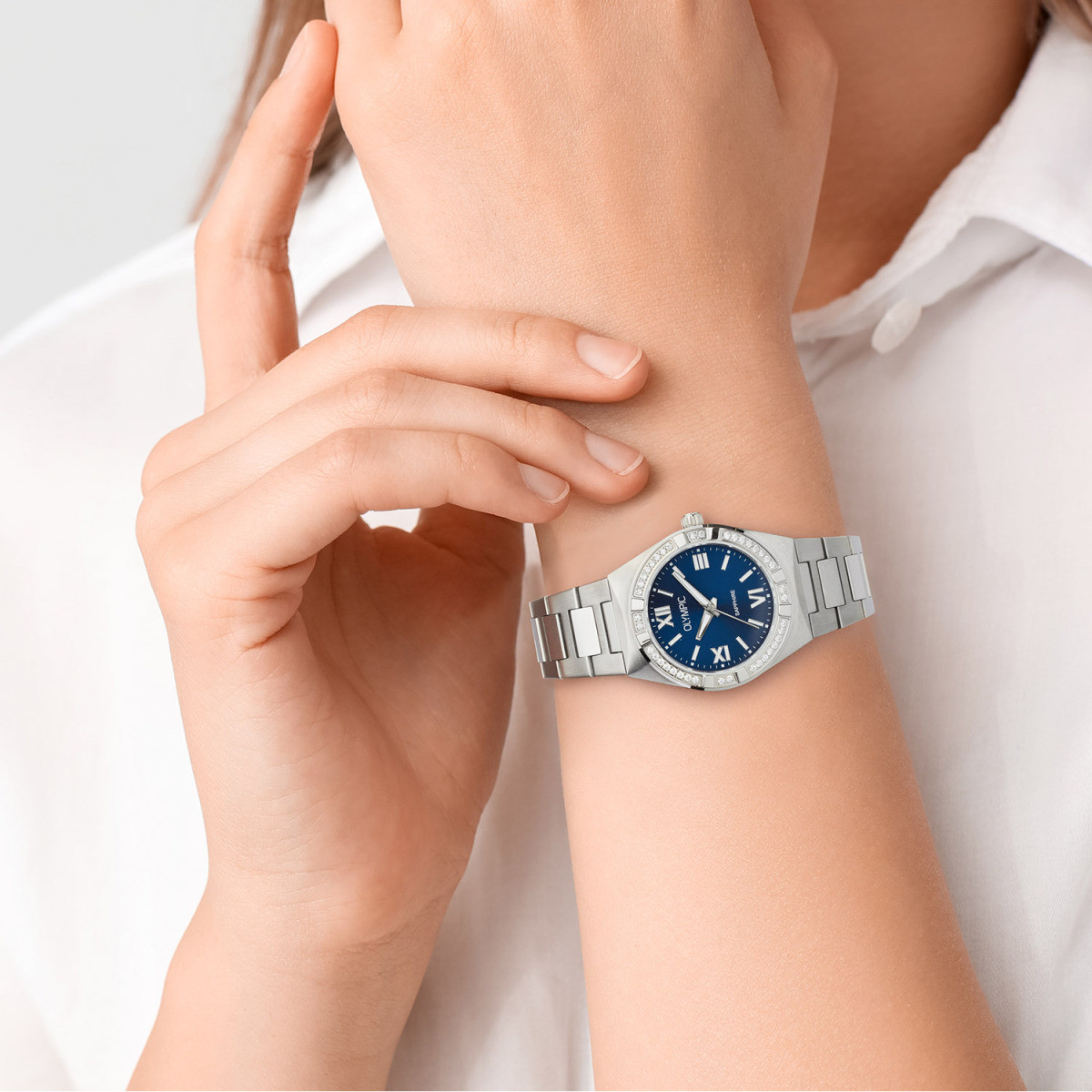 Olympic Shine OL73DSS004 dameshorloge van staal met blauwe wijzerplaat - Ø 29 mm